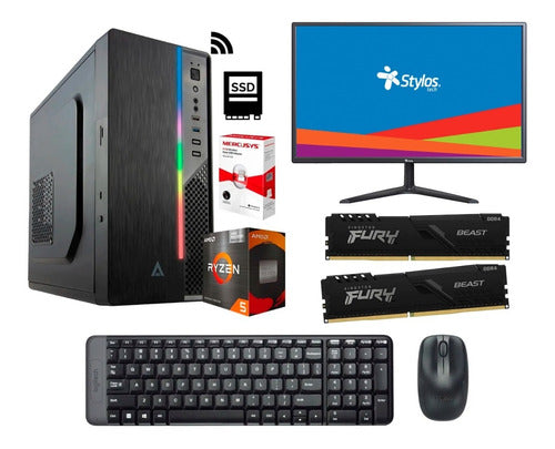 Kit Pc Cpu Ryzen 5600g Ram 16gb Ddr4 480gb Monitor Y Teclado 16 Gb