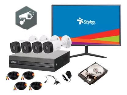 Kit Videovigilancia Dahua 4 Camaras 2mp 720p 2 Tb Y Monitor