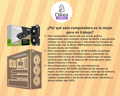 Pc Arte Diseño 'boari' Rtx 5060 Ti 16 Gb Core I9 32 Ram 1 Tb 1 Tb 32 Gb Nvidia Rtx 5060 Ti 16 Gb Vram