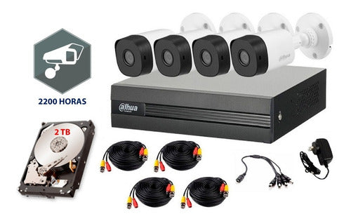Kit Videovigilancia Dahua 4 Camaras 2mp 720p 2 Tb Y Monitor